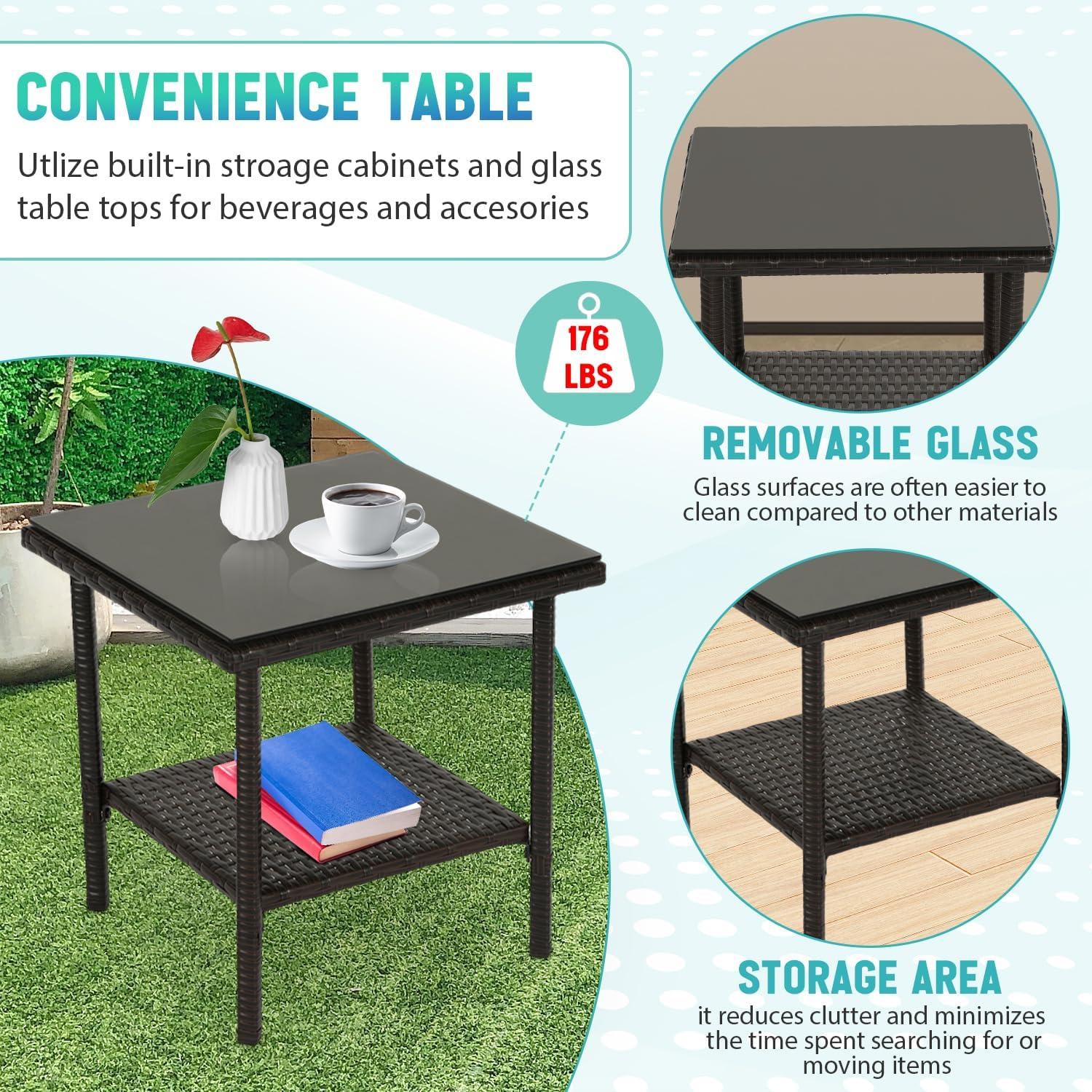 image:imageFDW Wicker Outdoor Furniture Patio Furniture Set of 3 Rattan Patio Chairs Outdoor Chairs Patio Conversation Set with Coffee Table for Yard Backyard Lawn Porch Poolside BalconyBlackBrown and Khaki