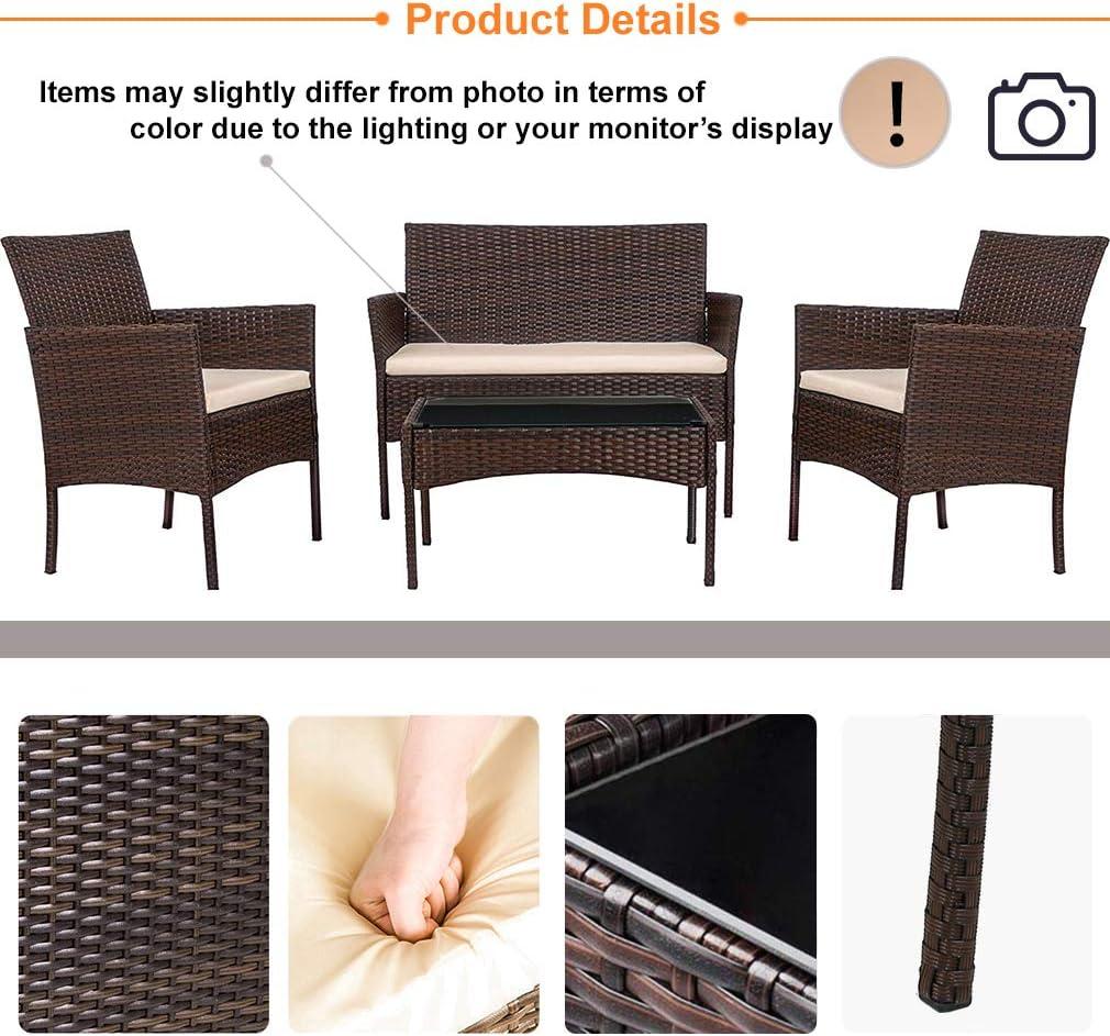image:imageFDW Wicker Outdoor Furniture Patio Furniture Set of 3 Rattan Patio Chairs Outdoor Chairs Patio Conversation Set with Coffee Table for Yard Backyard Lawn Porch Poolside BalconyBlackBrown and Khaki