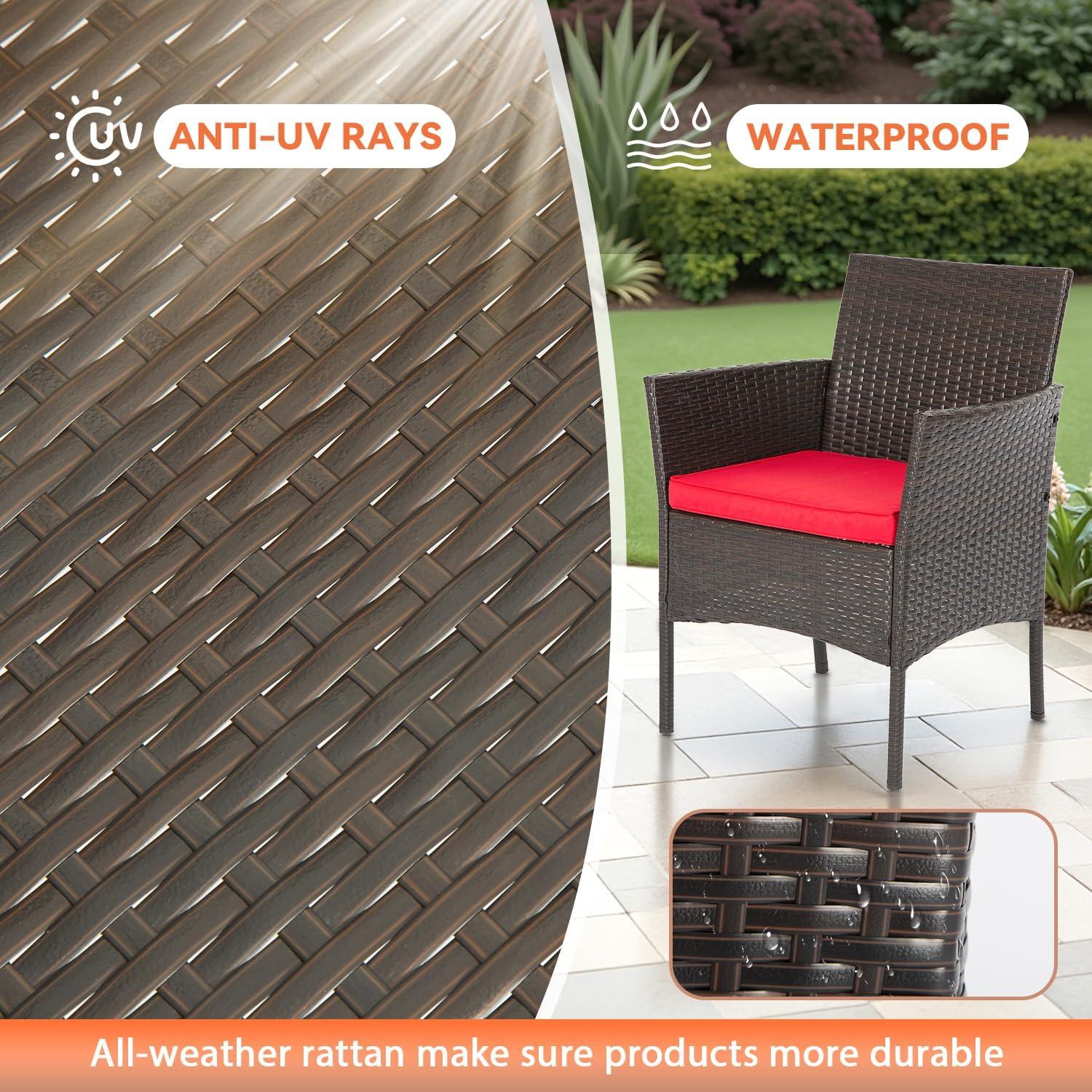image:imageFDW Wicker Outdoor Furniture Patio Furniture Set of 3 Rattan Patio Chairs Outdoor Chairs Patio Conversation Set with Coffee Table for Yard Backyard Lawn Porch Poolside BalconyBlackBrown and Red
