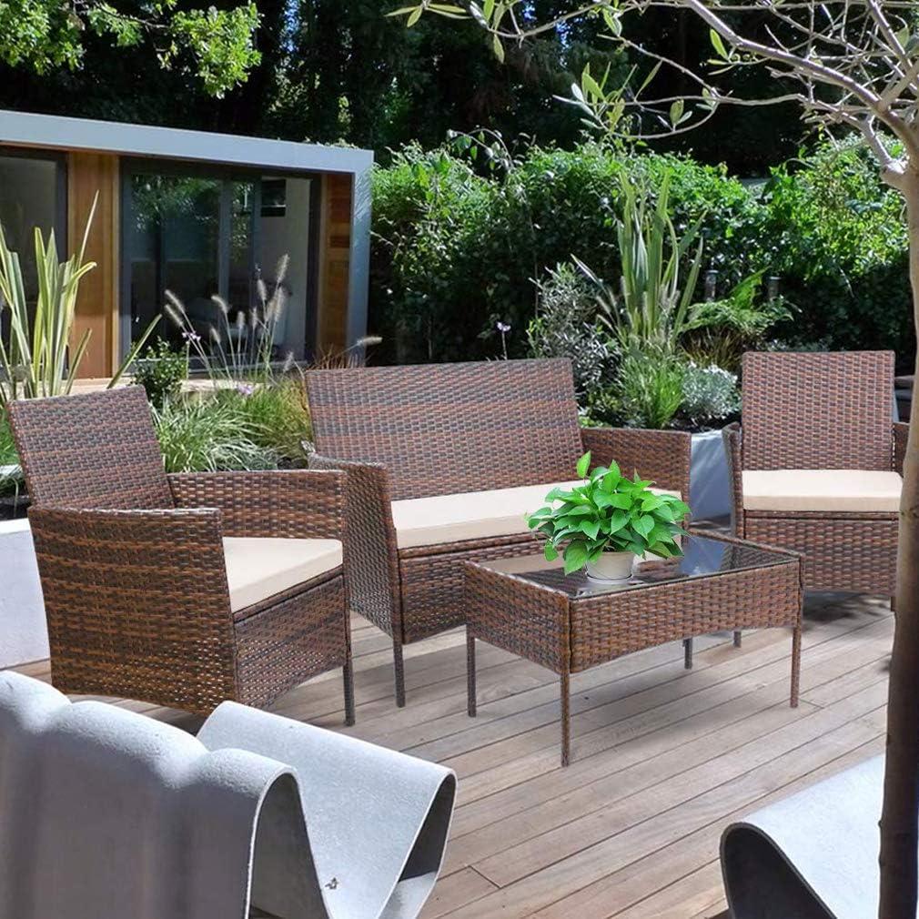 image:imageFDW Wicker Outdoor Furniture Patio Furniture Set of 3 Rattan Patio Chairs Outdoor Chairs Patio Conversation Set with Coffee Table for Yard Backyard Lawn Porch Poolside BalconyBlackBrown and Khaki