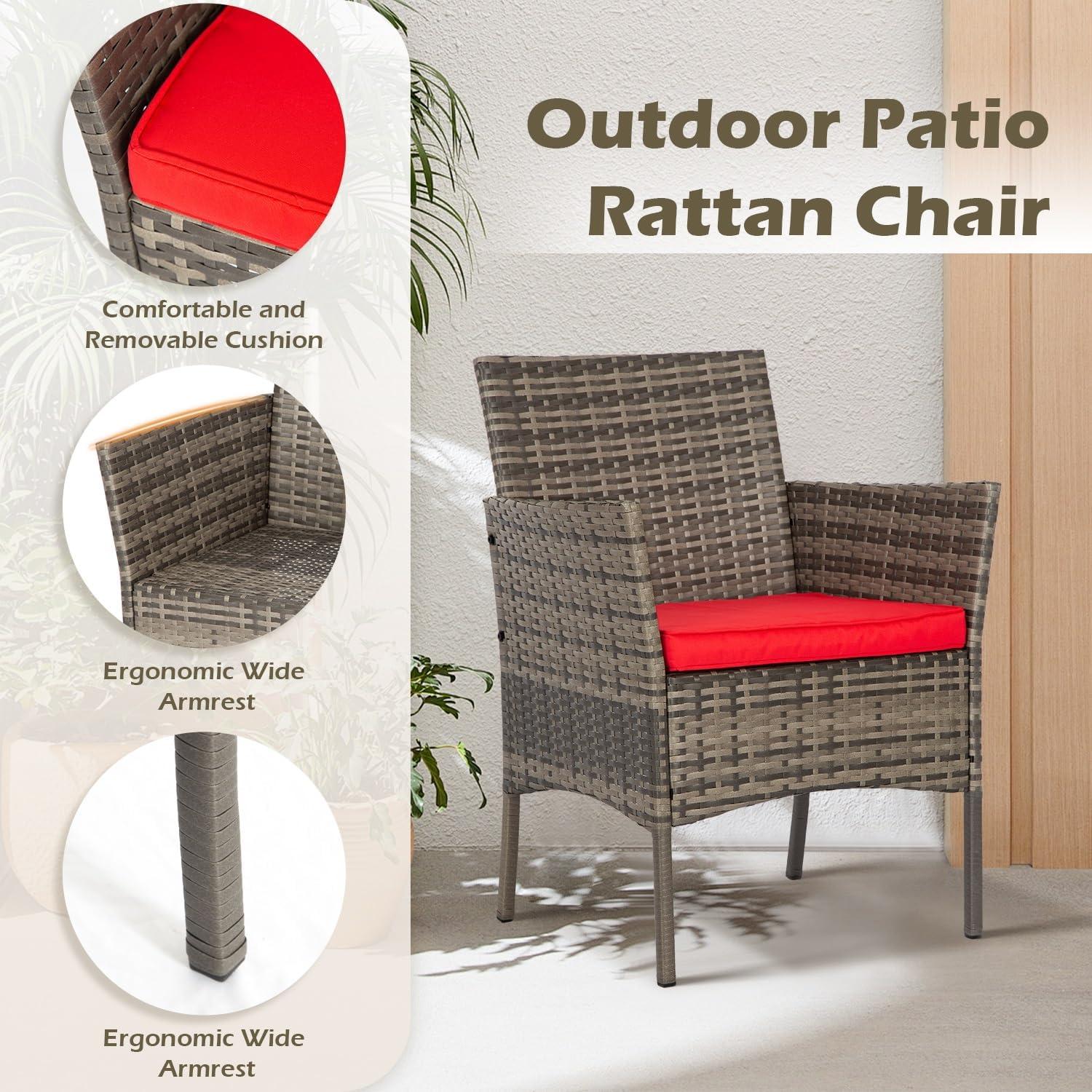 image:imageFDW Wicker Outdoor Furniture Patio Furniture Set of 3 Rattan Patio Chairs Outdoor Chairs Patio Conversation Set with Coffee Table for Yard Backyard Lawn Porch Poolside BalconyBlackGray and Red
