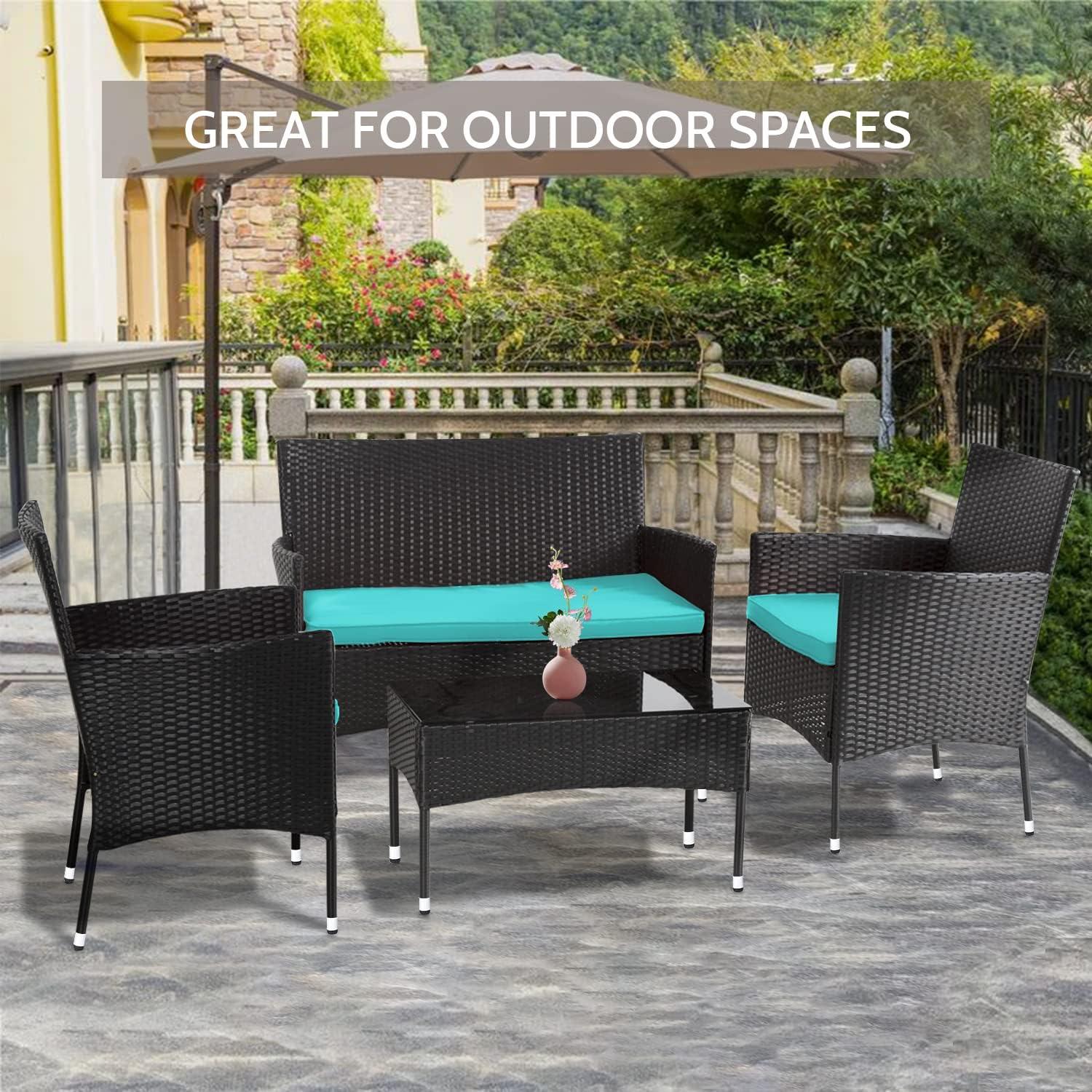 image:imageFDW Wicker Outdoor Furniture Patio Furniture Set of 3 Rattan Patio Chairs Outdoor Chairs Patio Conversation Set with Coffee Table for Yard Backyard Lawn Porch Poolside BalconyBlackBlack and Blue