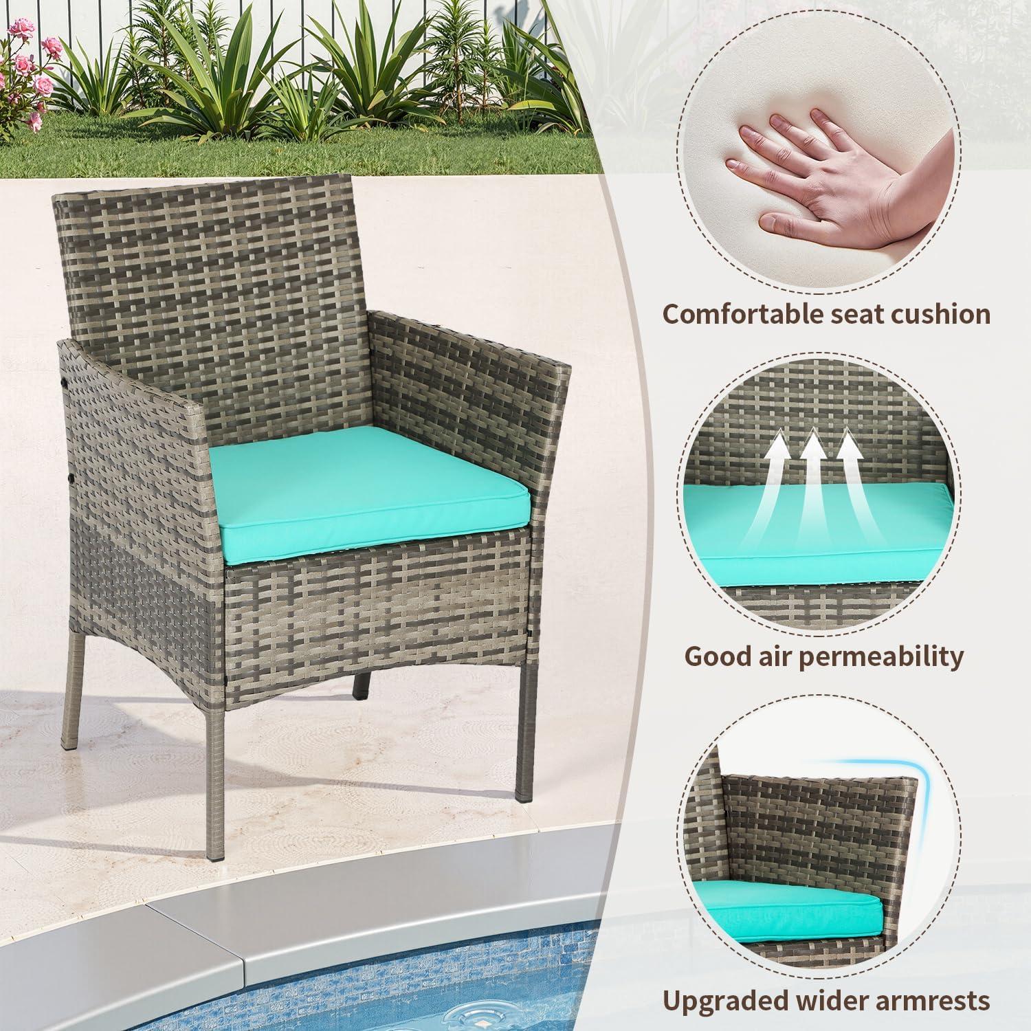 image:imageFDW Wicker Outdoor Furniture Patio Furniture Set of 3 Rattan Patio Chairs Outdoor Chairs Patio Conversation Set with Coffee Table for Yard Backyard Lawn Porch Poolside BalconyBlackGray and Blue