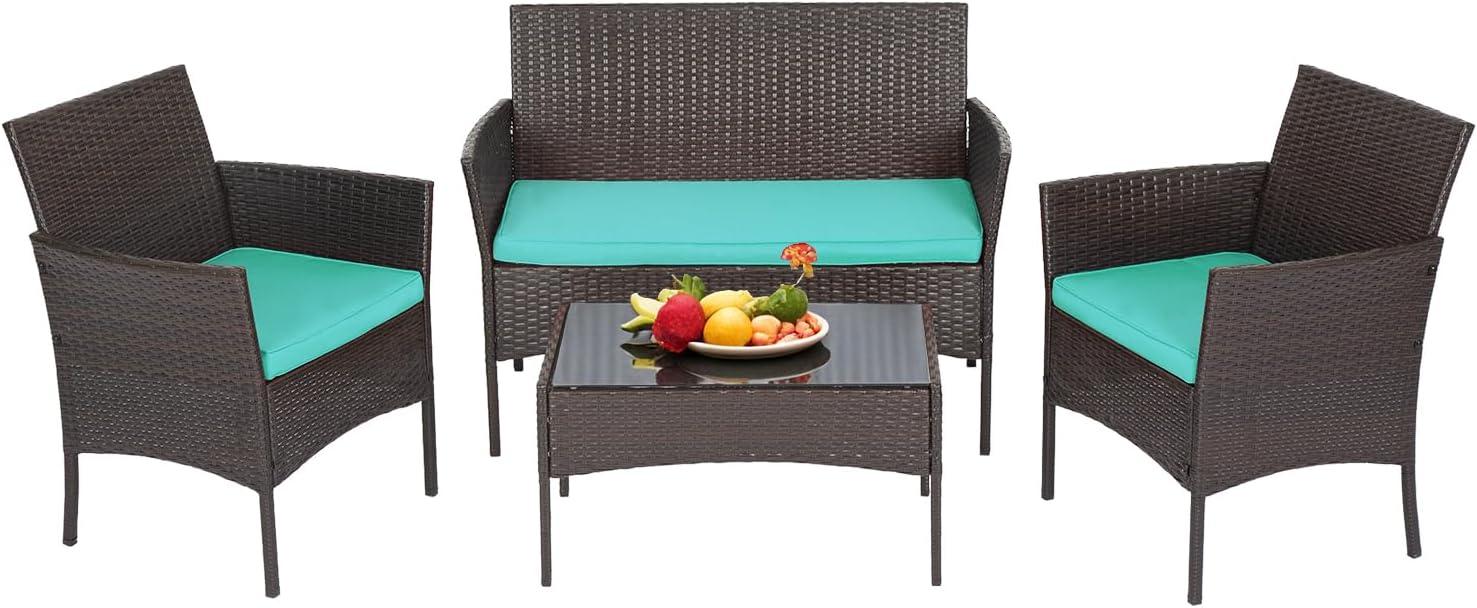 image:imageFDW Wicker Outdoor Furniture Patio Furniture Set of 3 Rattan Patio Chairs Outdoor Chairs Patio Conversation Set with Coffee Table for Yard Backyard Lawn Porch Poolside BalconyBlackBrown and Blue