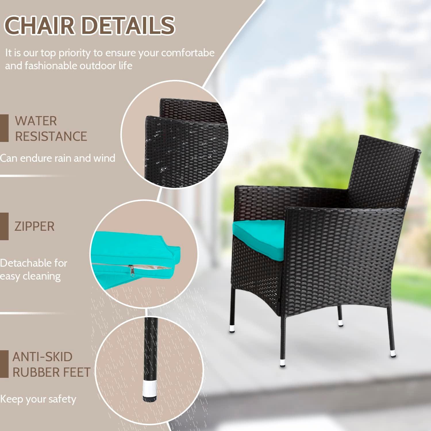 image:imageFDW Wicker Outdoor Furniture Patio Furniture Set of 3 Rattan Patio Chairs Outdoor Chairs Patio Conversation Set with Coffee Table for Yard Backyard Lawn Porch Poolside BalconyBlackBlack and Blue