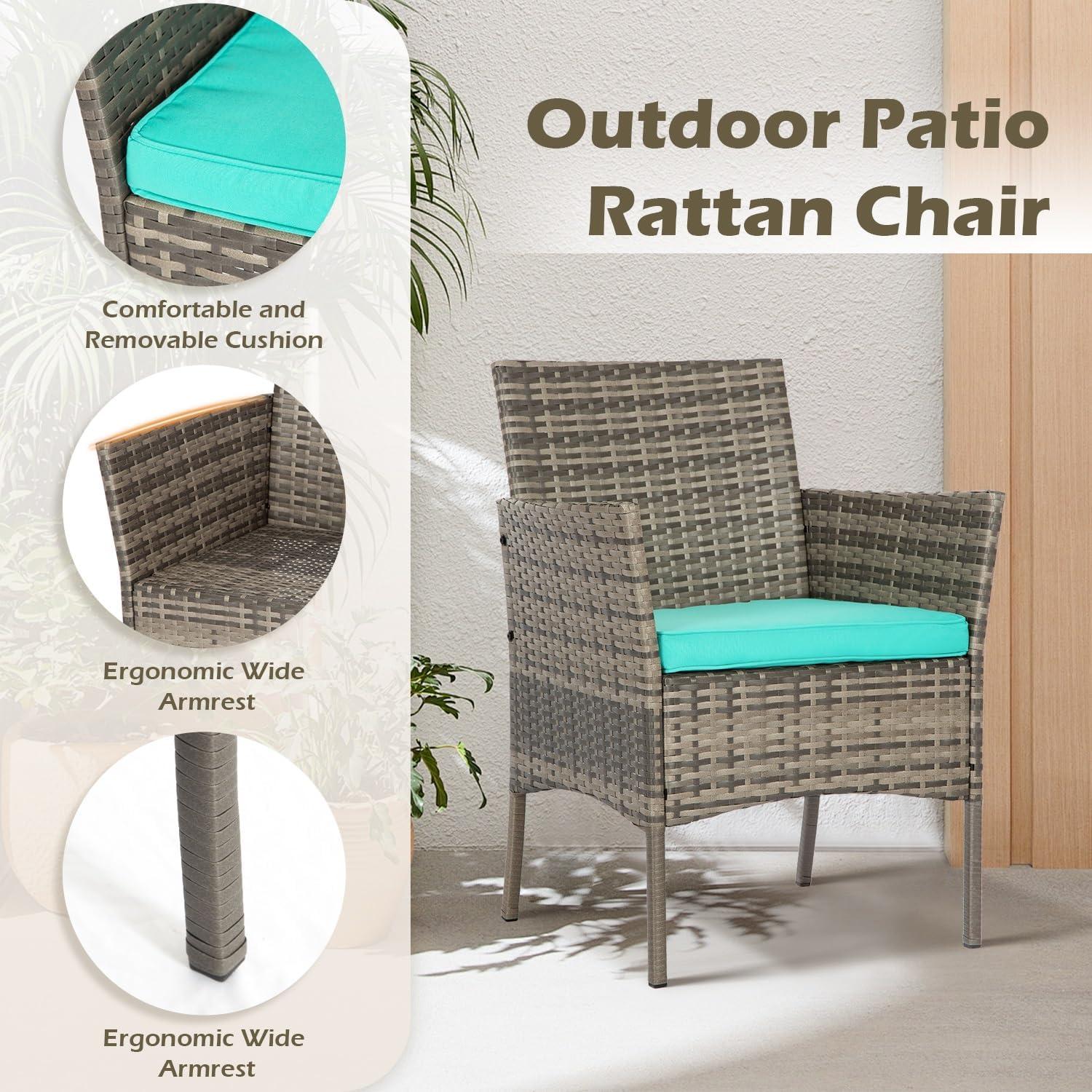 image:imageFDW Wicker Outdoor Furniture Patio Furniture Set of 3 Rattan Patio Chairs Outdoor Chairs Patio Conversation Set with Coffee Table for Yard Backyard Lawn Porch Poolside BalconyBlackGray and Blue
