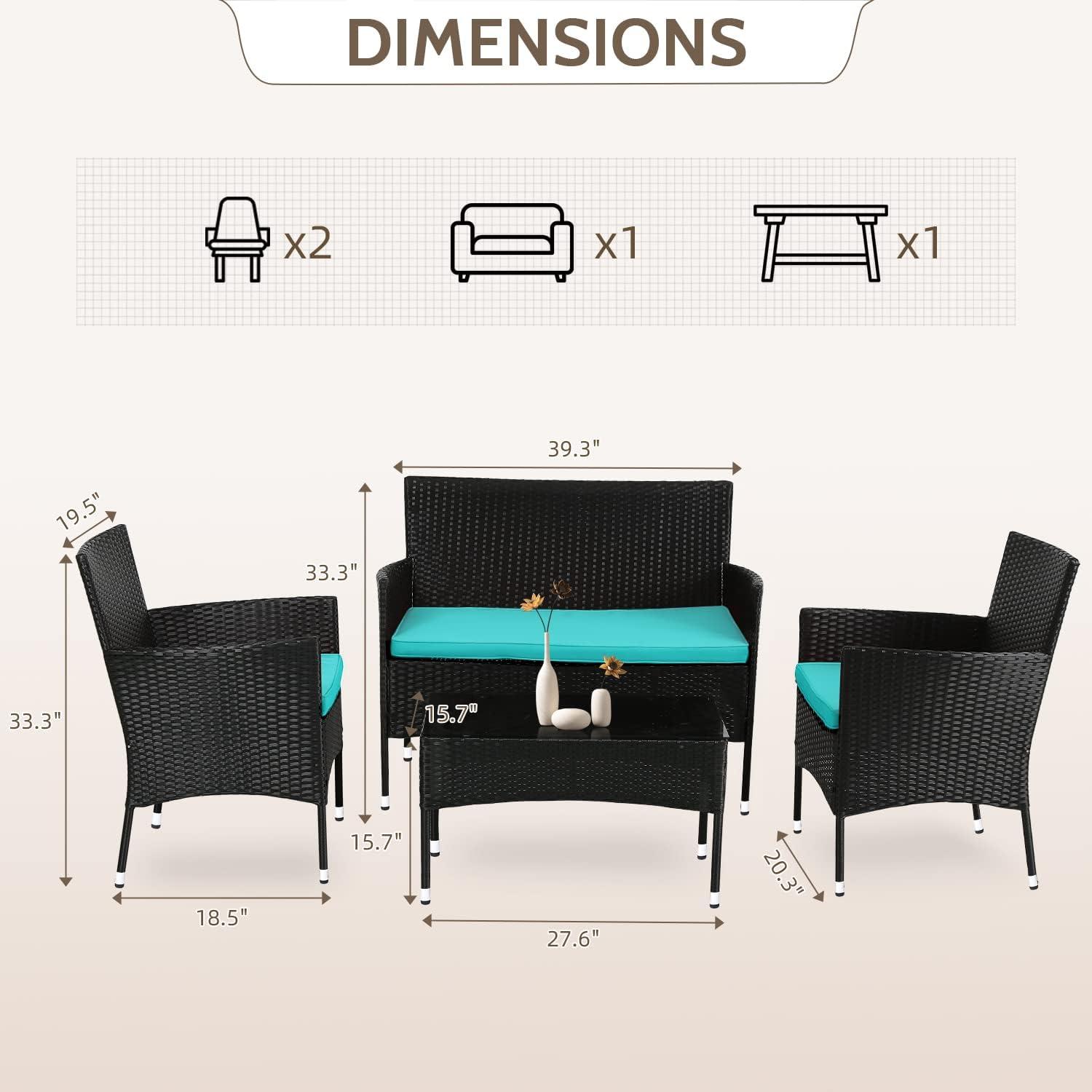 image:imageFDW Wicker Outdoor Furniture Patio Furniture Set of 3 Rattan Patio Chairs Outdoor Chairs Patio Conversation Set with Coffee Table for Yard Backyard Lawn Porch Poolside BalconyBlackBlack and Blue