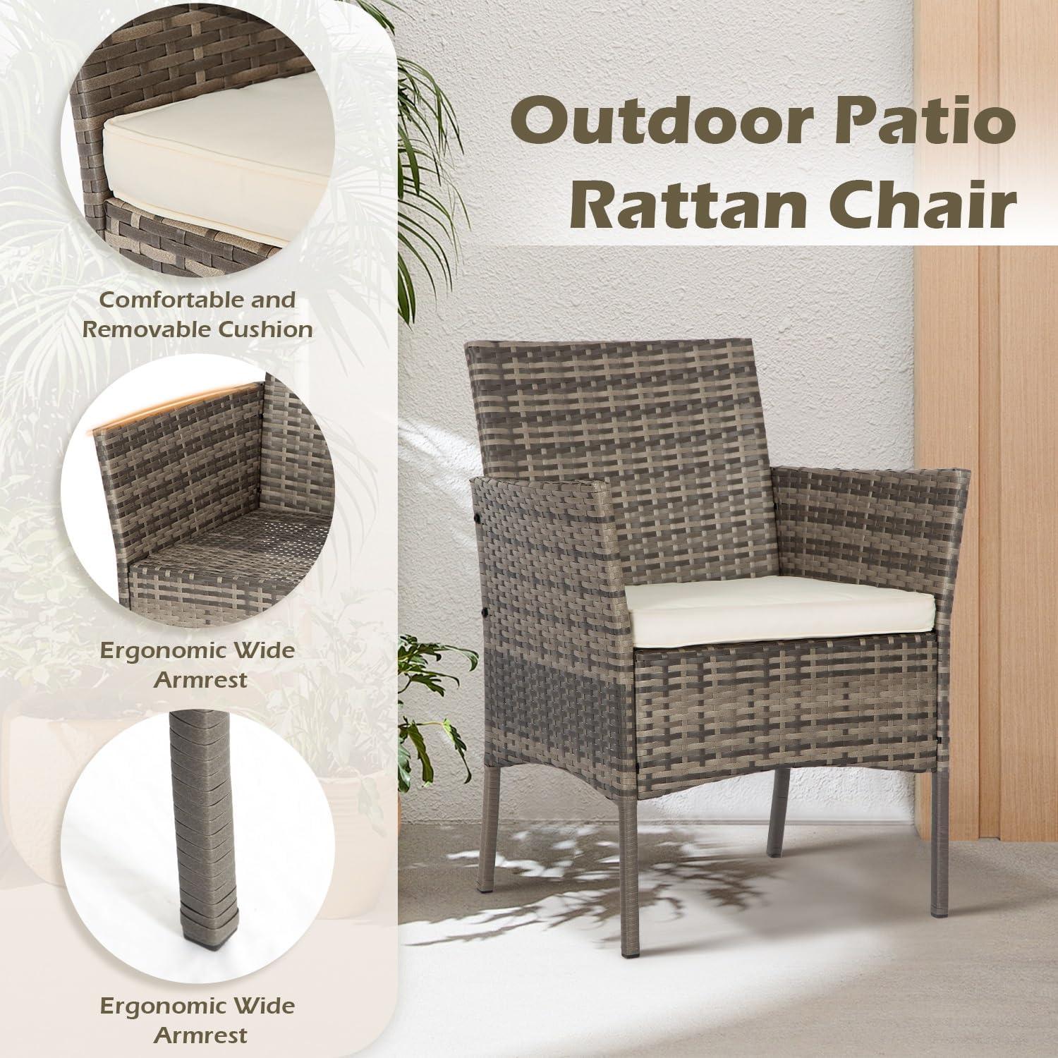 image:imageFDW Wicker Outdoor Furniture Patio Furniture Set of 3 Rattan Patio Chairs Outdoor Chairs Patio Conversation Set with Coffee Table for Yard Backyard Lawn Porch Poolside BalconyBlackGray and Khaki
