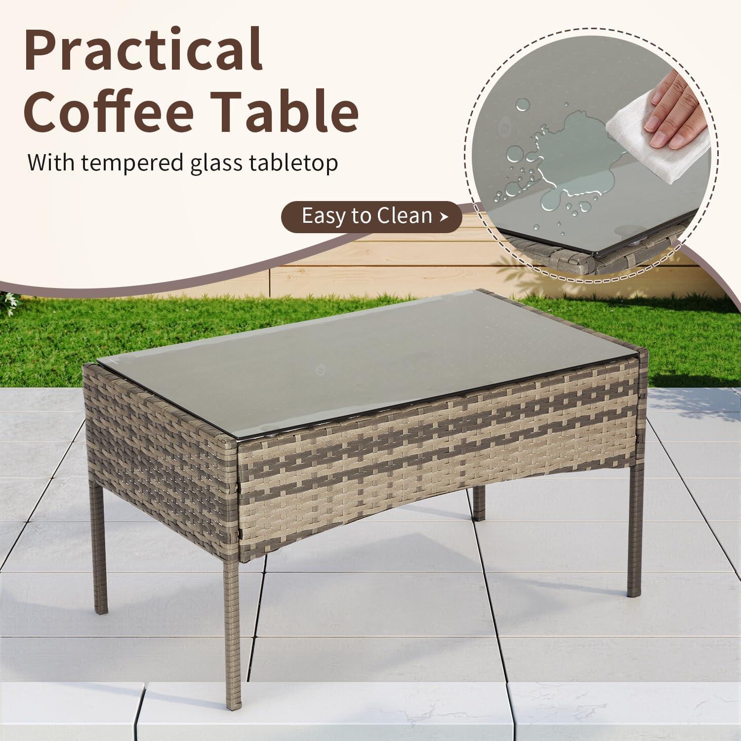 image:imageFDW Wicker Outdoor Furniture Patio Furniture Set of 3 Rattan Patio Chairs Outdoor Chairs Patio Conversation Set with Coffee Table for Yard Backyard Lawn Porch Poolside BalconyBlackGray and Blue