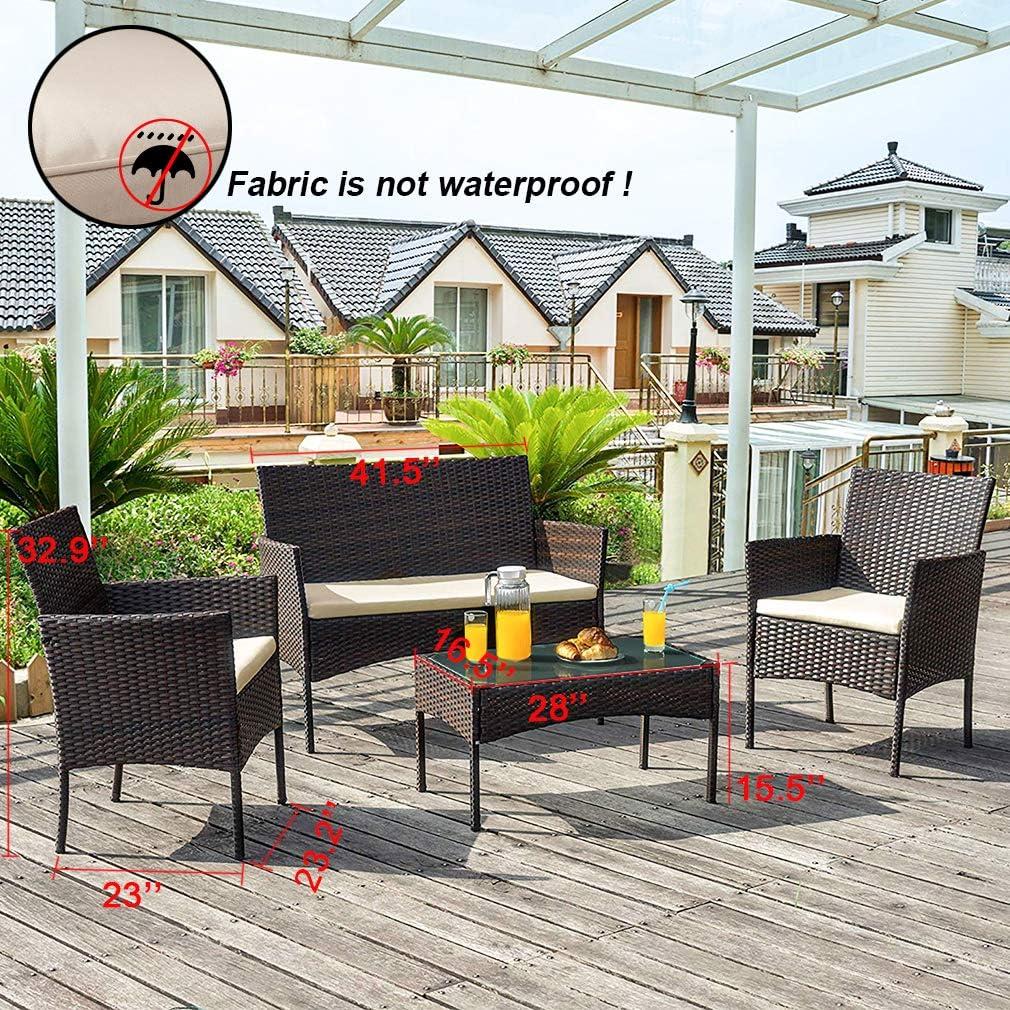 image:imageFDW Wicker Outdoor Furniture Patio Furniture Set of 3 Rattan Patio Chairs Outdoor Chairs Patio Conversation Set with Coffee Table for Yard Backyard Lawn Porch Poolside BalconyBlackBrown and Khaki