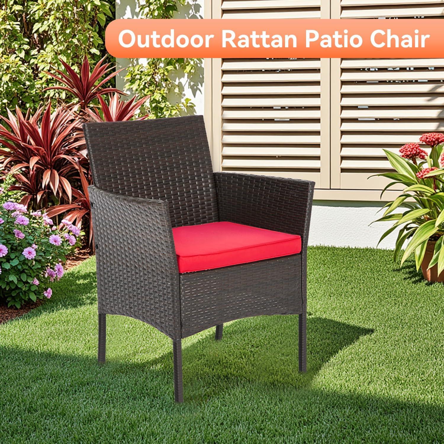 image:imageFDW Wicker Outdoor Furniture Patio Furniture Set of 3 Rattan Patio Chairs Outdoor Chairs Patio Conversation Set with Coffee Table for Yard Backyard Lawn Porch Poolside BalconyBlackBrown and Red