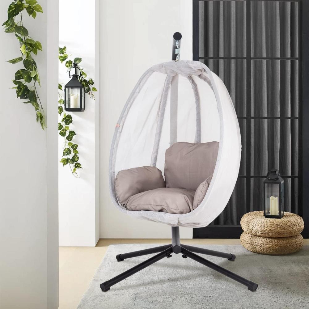 image:imageEgg Chair Hammock Chair Basket Chair Hanging Swing Chair UV Resistant Cushion with Stand for Indoor Bedroom Outdoor Garden BackyardBlack and Grey