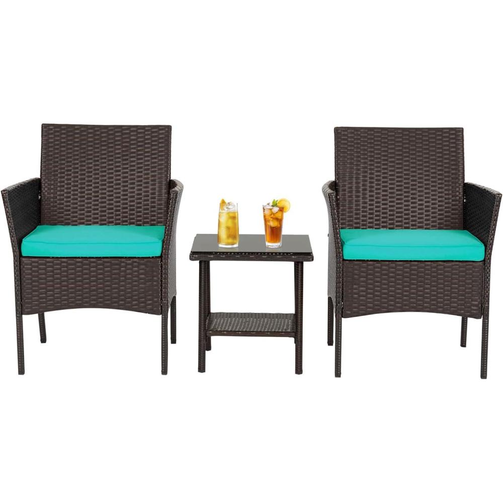 image:imageFDW 4Piece Patio Furniture Set Black Outdoor Wicker Furniture with Coffee Table Modern Rattan Chairs Conversation Set Outdoor Seating WeatherResistant for Porch Garden LawnBrown and Blue