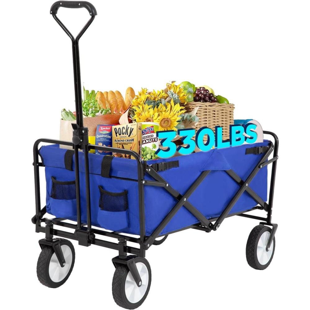 image:imageFDW 39L Collapsible Wagon Cart Heavy Duty Utility Folding Wagon for Outdoor Sports 330 LBS Weight Capacity Camping Garden and Shopping BlackBlue
