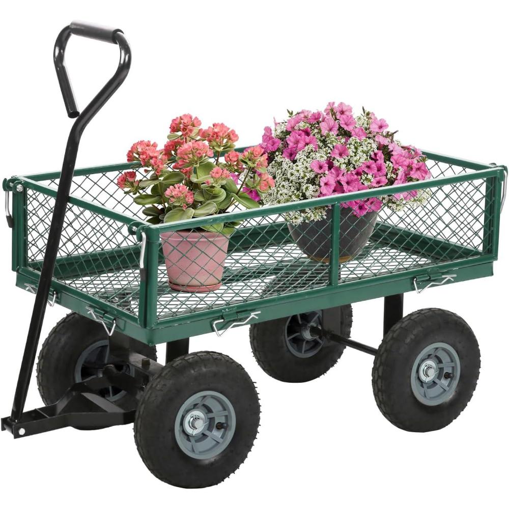 image:imageFDW Garden Cart Streel Heavy Duty 500 LBS CapacityUtility Cart Wagon with Removable Sides and 180Rotating Handle for Yard Lawn and Garden Hauler GreenGreen