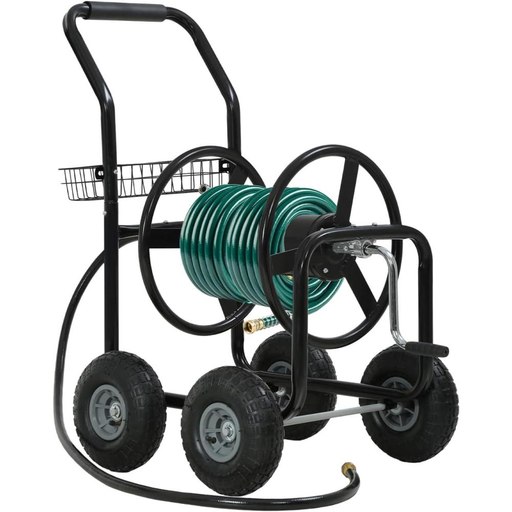 image:imageFDW Garden Hose Reel Cart Water Hose Cart with 4 Wheels Hold Up to 300 ft of 58 HoseHeavy Duty PowderCoated Steel Planting with Storage Basket for Garden Yard and LawnBlack1