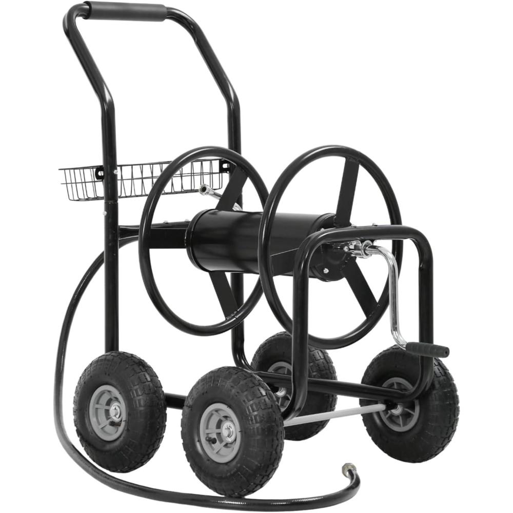 image:imageFDW Garden Hose Reel Cart Water Hose Cart with 4 Wheels Hold Up to 300 ft of 58 HoseHeavy Duty PowderCoated Steel Planting with Storage Basket for Garden Yard and LawnBlack