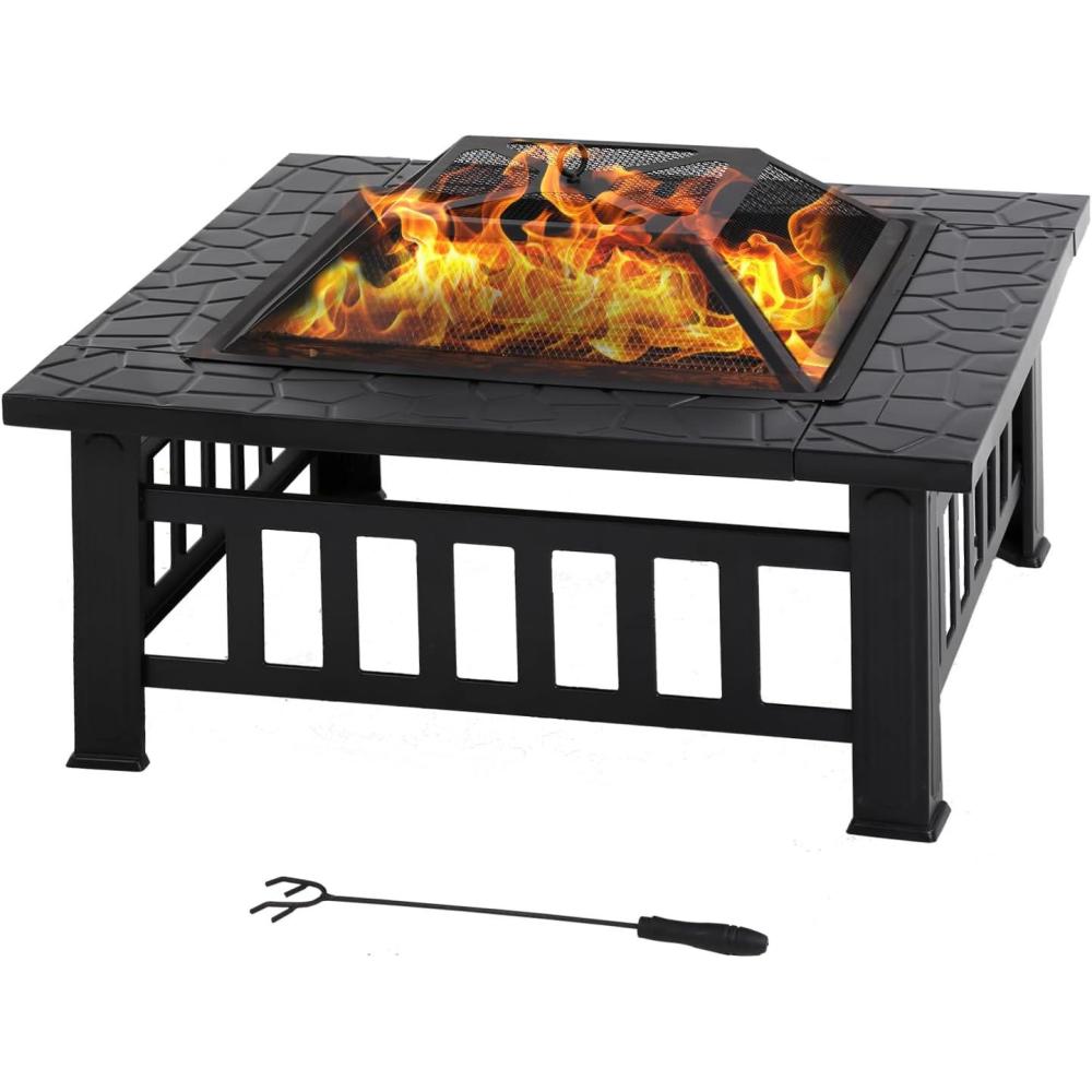 image:imageFDW Multifunctional Outdoor Fire Pit 32 Inch Table Metal Firepit Stove Backyard with Waterproof Cover for Patio Garden Fireplace Camping Outdoor Heating Bonfire and Picnic