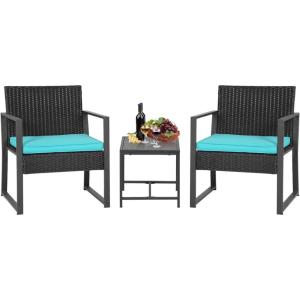 FDW | 4-Piece Patio Furniture Set | Black | Outdoor Wicker Furniture with Coffee Table | Modern Rattan Chairs Conversation Set | Outdoor Seating | Weather-Resistant | for Porch, Garden, Lawn(Blue)