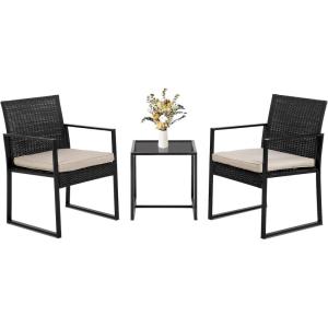 FDW | 4-Piece Patio Furniture Set | Black | Outdoor Wicker Furniture with Coffee Table | Modern Rattan Chairs Conversation Set | Outdoor Seating | Weather-Resistant | for Porch, Garden, Lawn(Khaki)