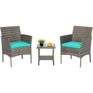 FDW | 4-Piece Patio Furniture Set | Black | Outdoor Wicker Furniture with Coffee Table | Modern Rattan Chairs Conversation Set | Outdoor Seating | Weather-Resistant | for Porch, Garden, Lawn(Gray and Blue)