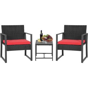 FDW | 4-Piece Patio Furniture Set | Black | Outdoor Wicker Furniture with Coffee Table | Modern Rattan Chairs Conversation Set | Outdoor Seating | Weather-Resistant | for Porch, Garden, Lawn(Red)