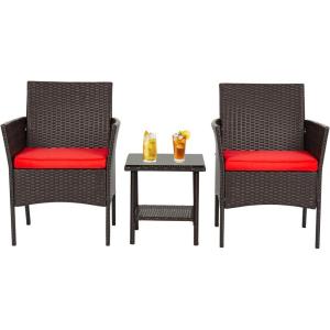 FDW | 4-Piece Patio Furniture Set | Black | Outdoor Wicker Furniture with Coffee Table | Modern Rattan Chairs Conversation Set | Outdoor Seating | Weather-Resistant | for Porch, Garden, Lawn(Brown and Red)