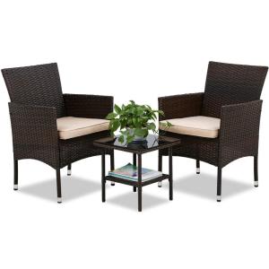 FDW | 4-Piece Patio Furniture Set | Black | Outdoor Wicker Furniture with Coffee Table | Modern Rattan Chairs Conversation Set | Outdoor Seating | Weather-Resistant | for Porch, Garden, Lawn(Brown)