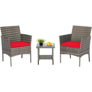 FDW | 4-Piece Patio Furniture Set | Black | Outdoor Wicker Furniture with Coffee Table | Modern Rattan Chairs Conversation Set | Outdoor Seating | Weather-Resistant | for Porch, Garden, Lawn(Gray and Red)