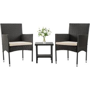 FDW | 4-Piece Patio Furniture Set | Black | Outdoor Wicker Furniture with Coffee Table | Modern Rattan Chairs Conversation Set | Outdoor Seating | Weather-Resistant | for Porch, Garden, Lawn(Black)