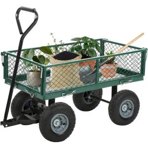 FDW Garden Cart Streel Heavy Duty 500 LBS Capacity，Utility Cart Wagon with Removable Sides and 180°Rotating Handle for Yard, Lawn and Garden Hauler (Green)(Dark Green)