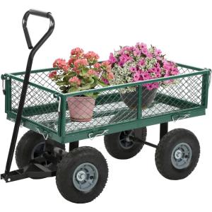 FDW Garden Cart Streel Heavy Duty 500 LBS Capacity，Utility Cart Wagon with Removable Sides and 180°Rotating Handle for Yard, Lawn and Garden Hauler (Green)(Green)
