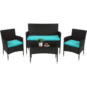 FDW Wicker Outdoor Furniture Patio Furniture Set of 3 Rattan Patio Chairs Outdoor Chairs Patio Conversation Set with Coffee Table for Yard Backyard Lawn Porch Poolside Balcony,Black(Black and Blue)