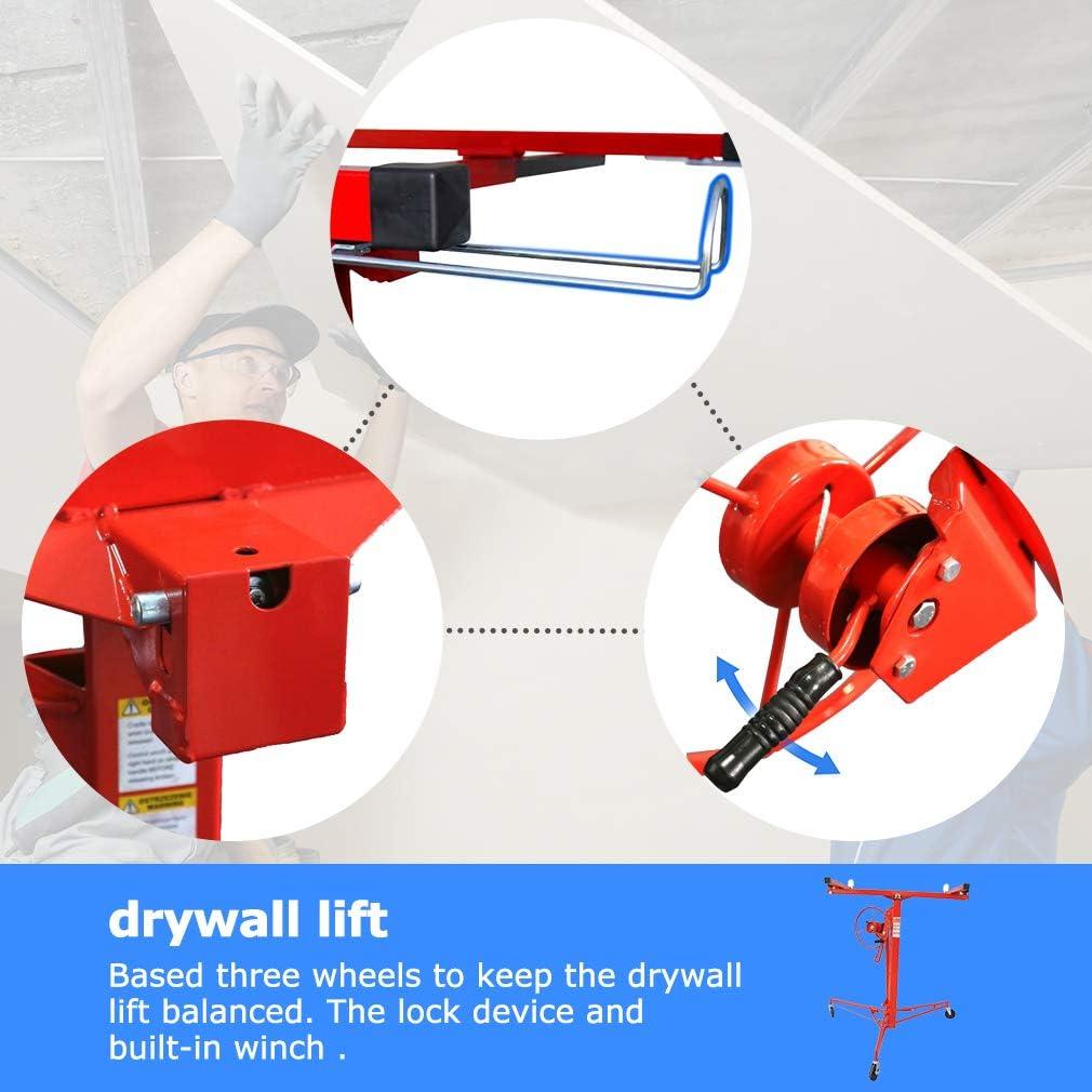image:imageDrywall Lift 11 Drywall Panel Hoist Construction Rolling Caster Wheel Lockable Tool Jack Lifter Jack Drywall Lift Construction Tools Red
