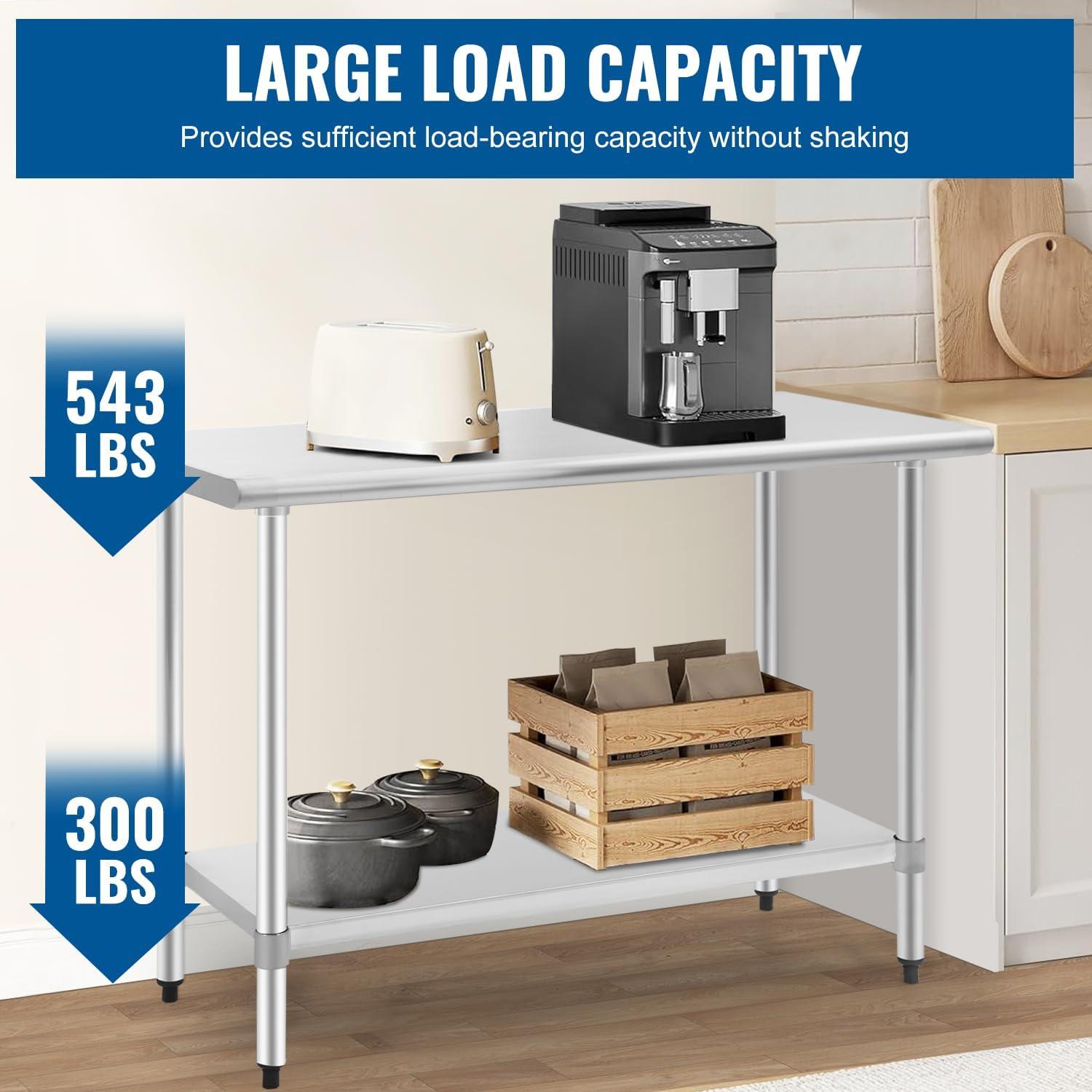 image:imageFDW 24 x 36 Inch Stainless Steel Table for Prep amp Work NSF Commercial Metal Table with Adjustable Foot Kitchen Work Table Scratch Resistent Commercial Work Table