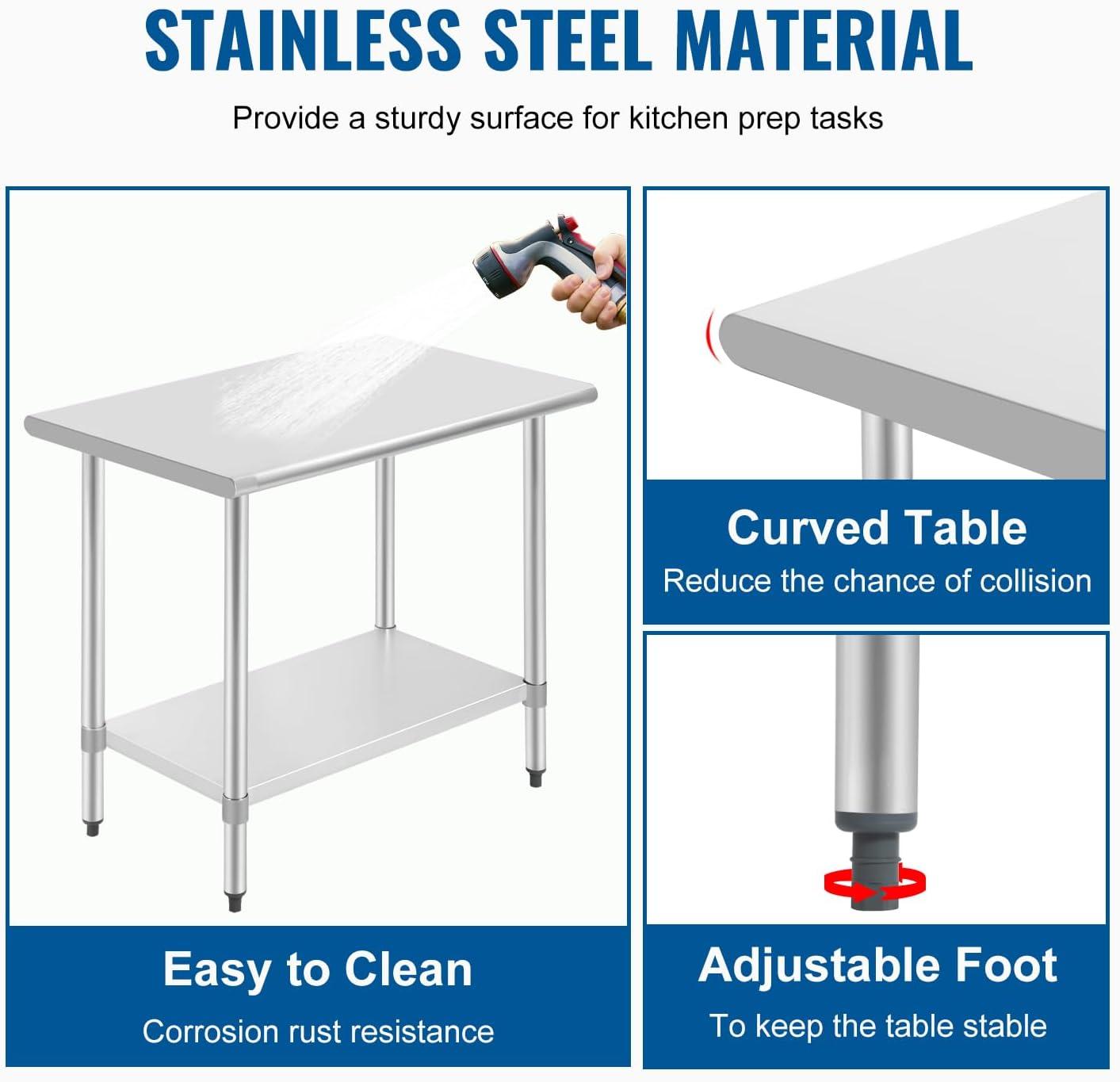 image:imageFDW 24 x 36 Inch Stainless Steel Table for Prep amp Work NSF Commercial Metal Table with Adjustable Foot Kitchen Work Table Scratch Resistent Commercial Work Table