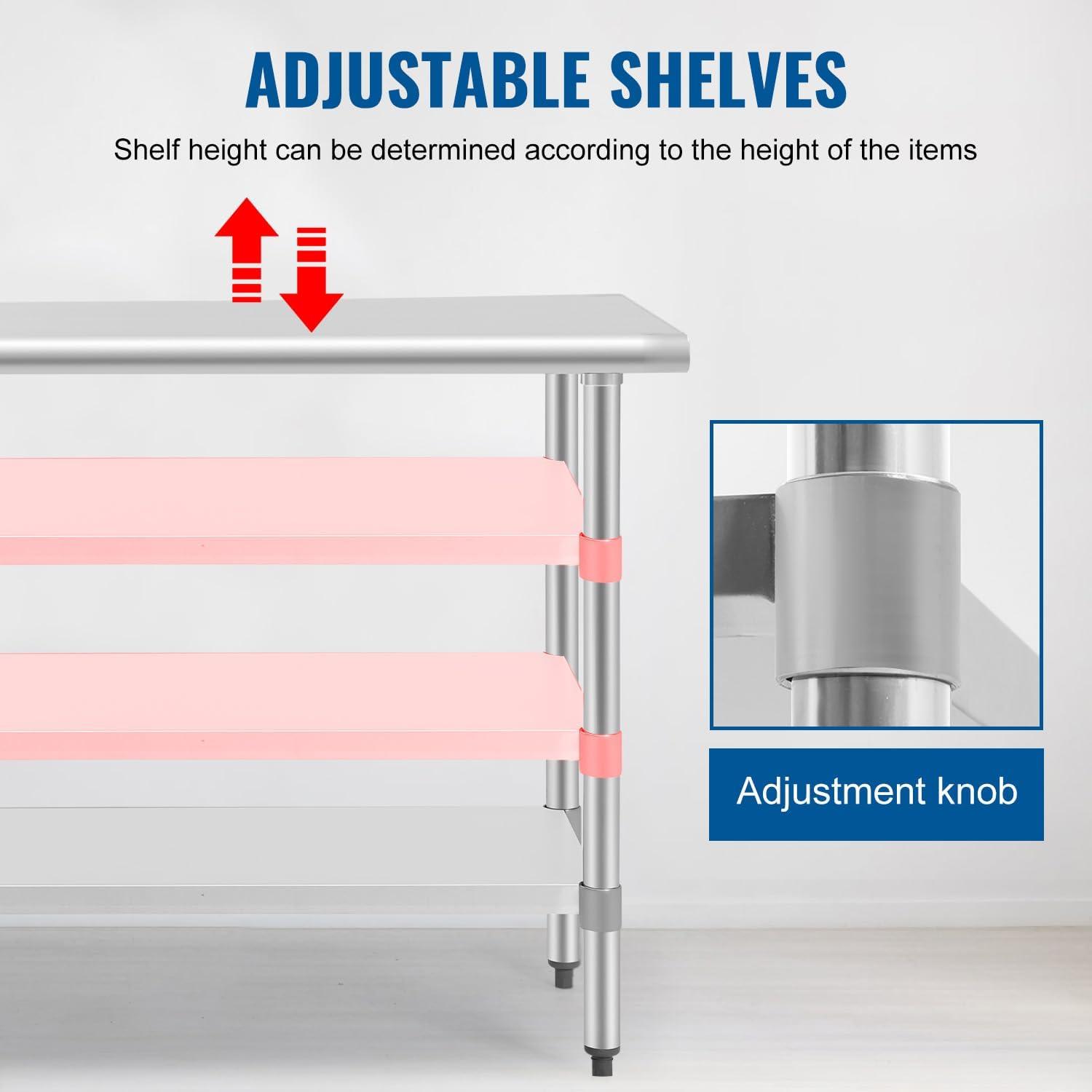 image:imageKitchen Work Table Scratch Resistent and Antirust Metal Stainless Steel Work Table with Adjustable Table Foot Scratch Resistent 24Wx48L