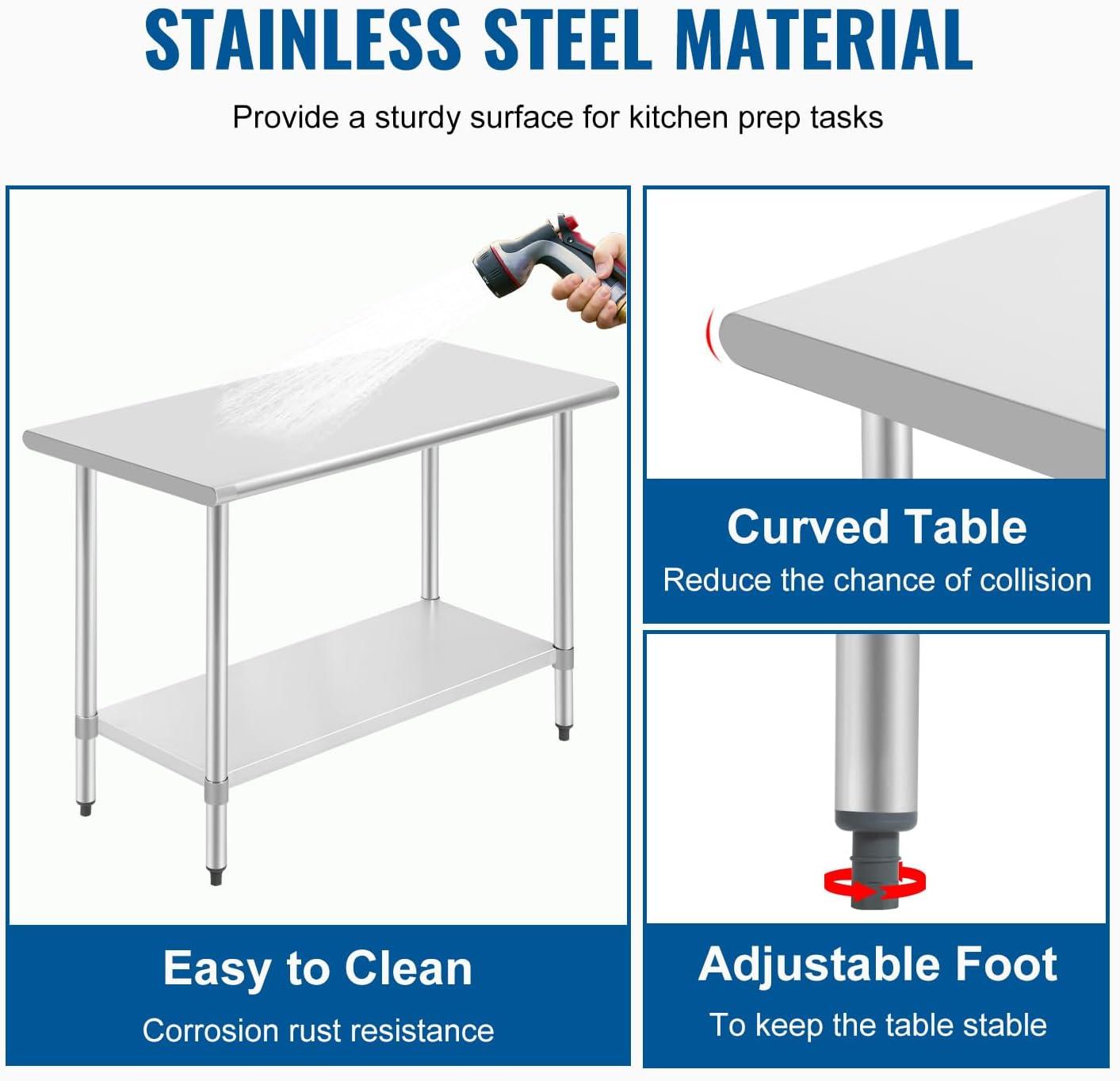 image:imageKitchen Work Table Scratch Resistent and Antirust Metal Stainless Steel Work Table with Adjustable Table Foot Scratch Resistent 24Wx48L