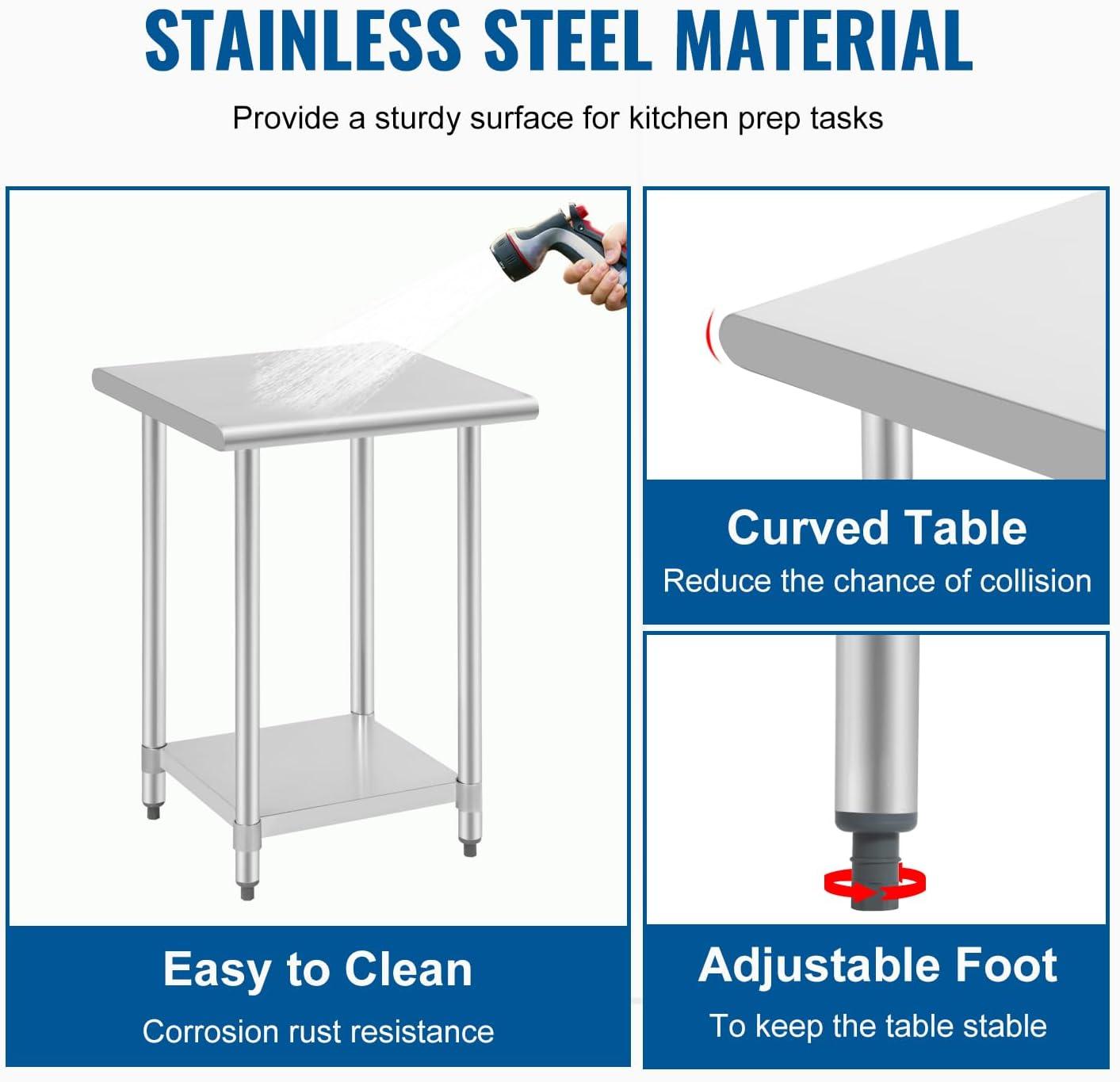 image:imageStainless Steel Work Table Kitchen Work Table Scratch Resistent Commercial Work Table Metal Table with Adjustable Table Foot for Kitchen Home Restaurant 24Wx24L