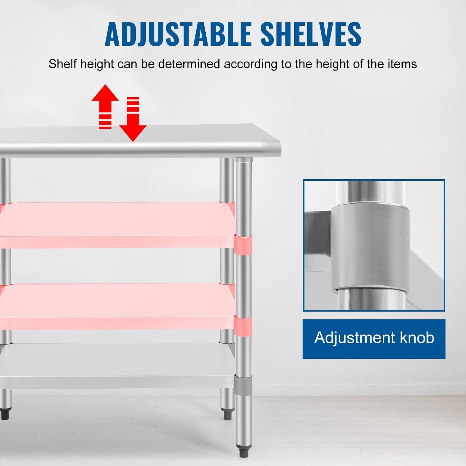 image:imageStainless Steel Work Table Kitchen Work Table Scratch Resistent Commercial Work Table Metal Table with Adjustable Table Foot for Kitchen Home Restaurant 24Wx24L
