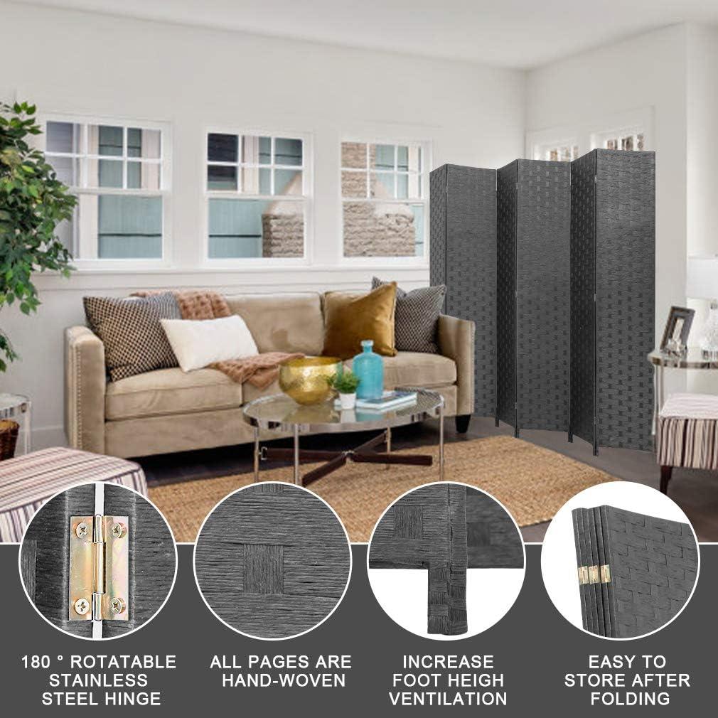 image:imageRoom Divider Wood Screen 6 Panel Folding Portable Partition Screens Wooden Mesh Woven Design Room Screen Divider for Home Office BrownBlack