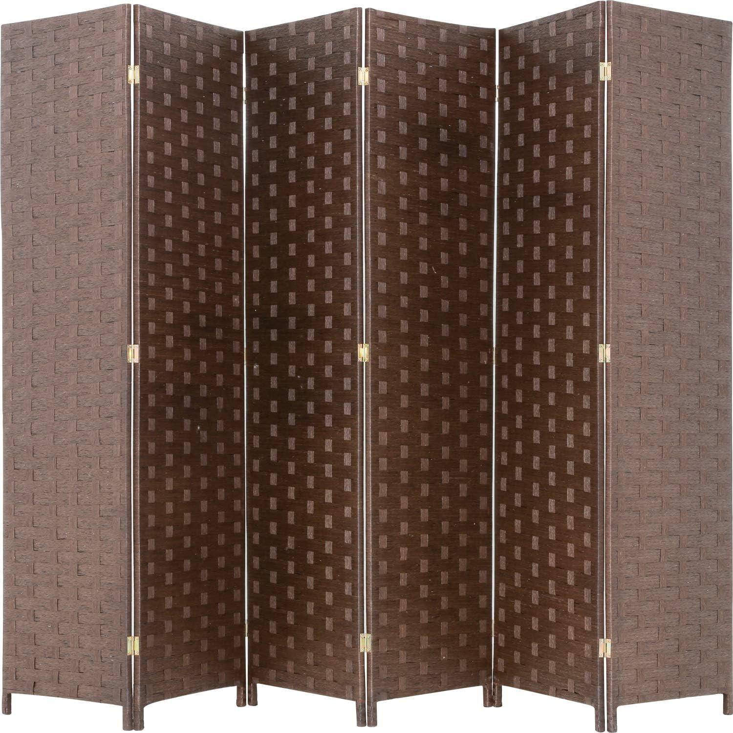 image:imageRoom Divider Wood Screen 6 Panel Folding Portable Partition Screens Wooden Mesh Woven Design Room Screen Divider for Home Office BrownBrown