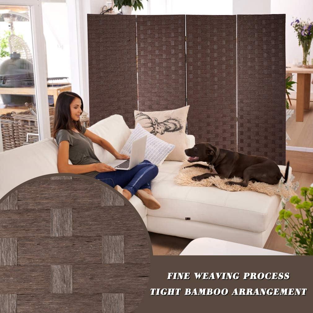 image:imageRoom Divider Wood Screen 6 Panel Folding Portable Partition Screens Wooden Mesh Woven Design Room Screen Divider for Home Office BrownBrown