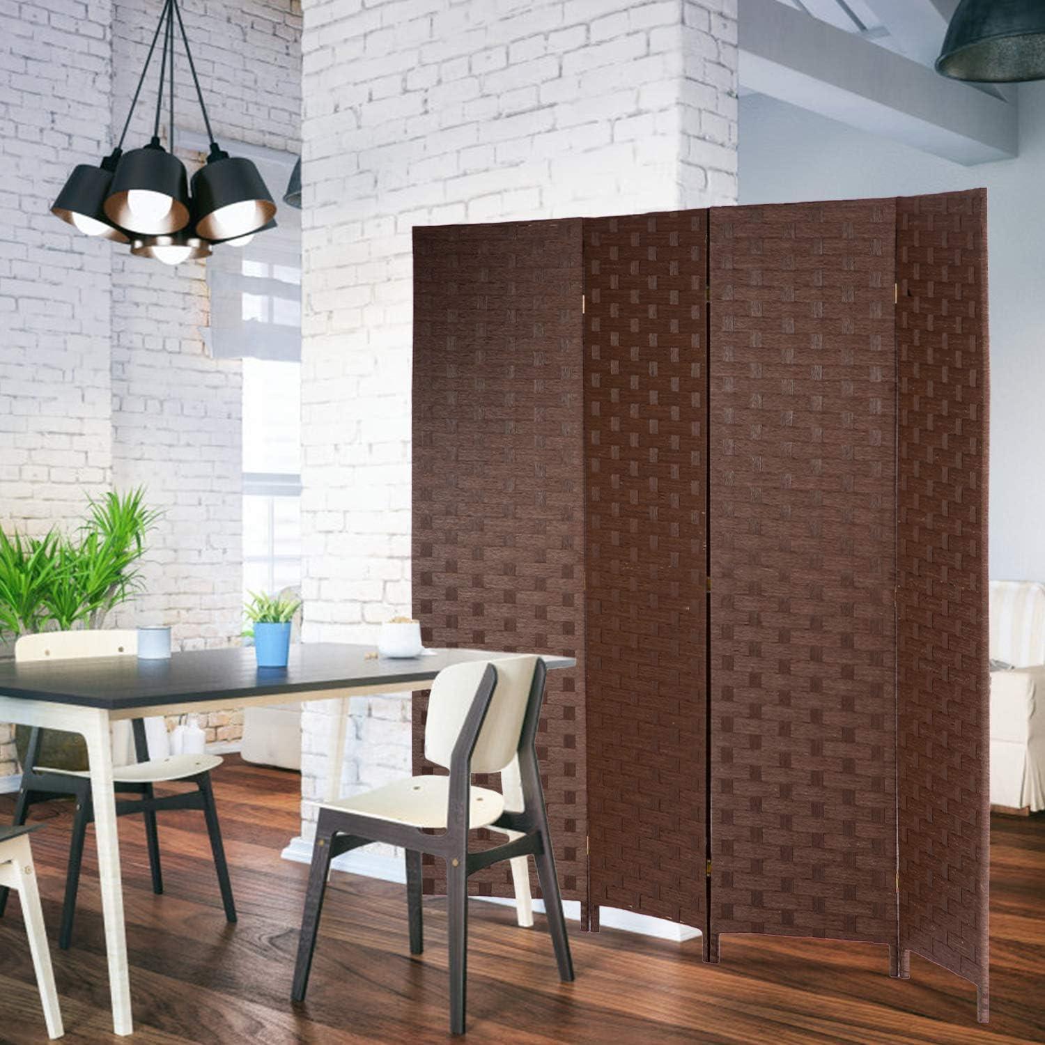 image:imageRoom Divider Wood Screen 6 Panel Folding Portable Partition Screens Wooden Mesh Woven Design Room Screen Divider for Home Office BrownBrown