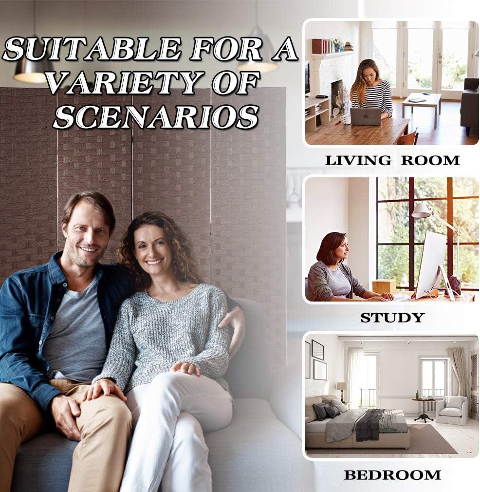 image:imageRoom Divider Wood Screen 6 Panel Folding Portable Partition Screens Wooden Mesh Woven Design Room Screen Divider for Home Office BrownBrown