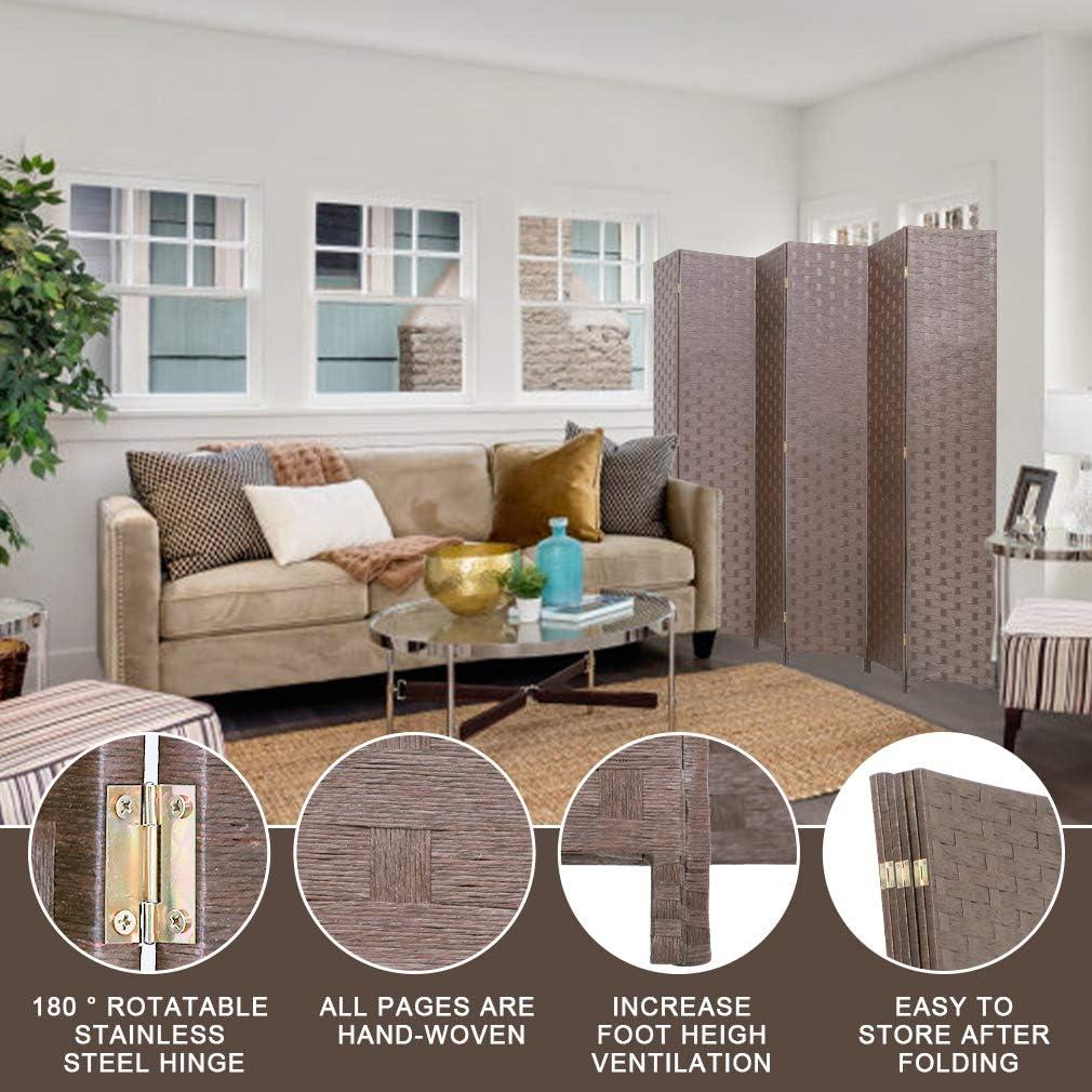 image:imageRoom Divider Wood Screen 6 Panel Folding Portable Partition Screens Wooden Mesh Woven Design Room Screen Divider for Home Office BrownBrown