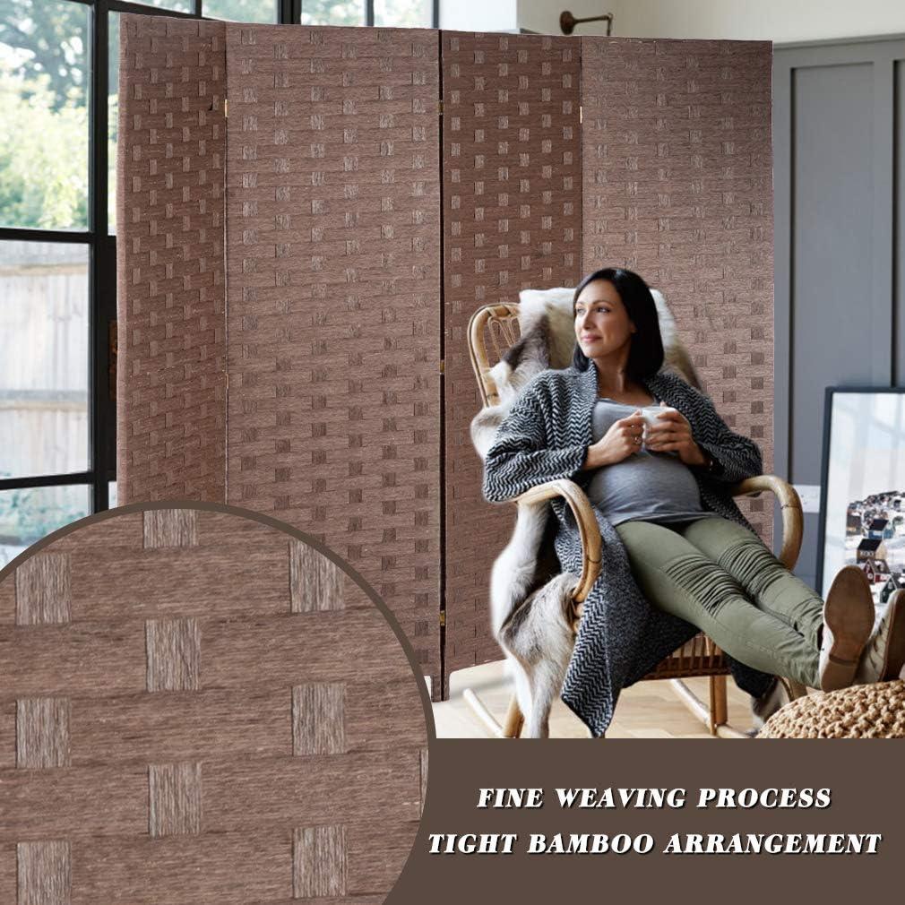 image:imageRoom Divider Wood Screen 6 Panel Folding Portable Partition Screens Wooden Mesh Woven Design Room Screen Divider for Home Office BrownBrown
