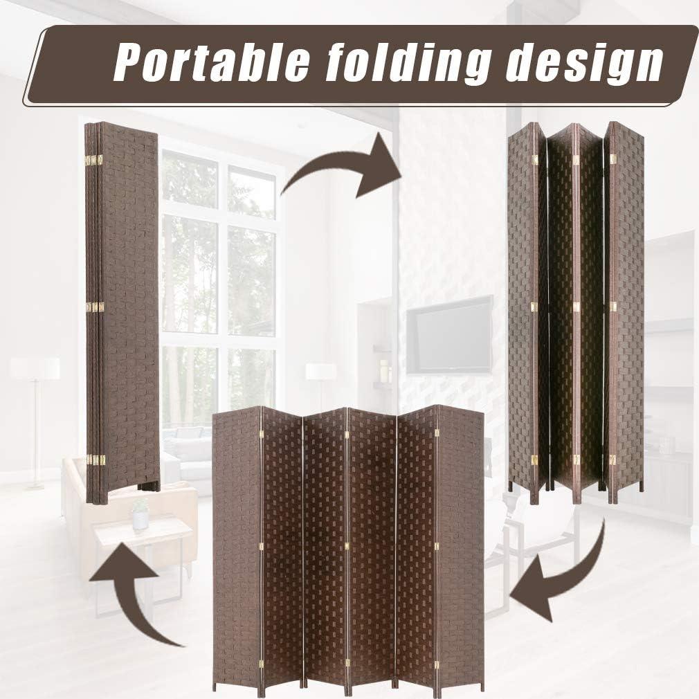 image:imageRoom Divider Wood Screen 6 Panel Folding Portable Partition Screens Wooden Mesh Woven Design Room Screen Divider for Home Office BrownBrown