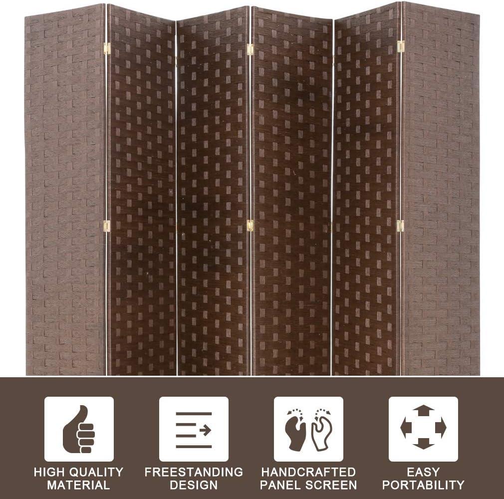 image:imageRoom Divider Wood Screen 6 Panel Folding Portable Partition Screens Wooden Mesh Woven Design Room Screen Divider for Home Office BrownBrown