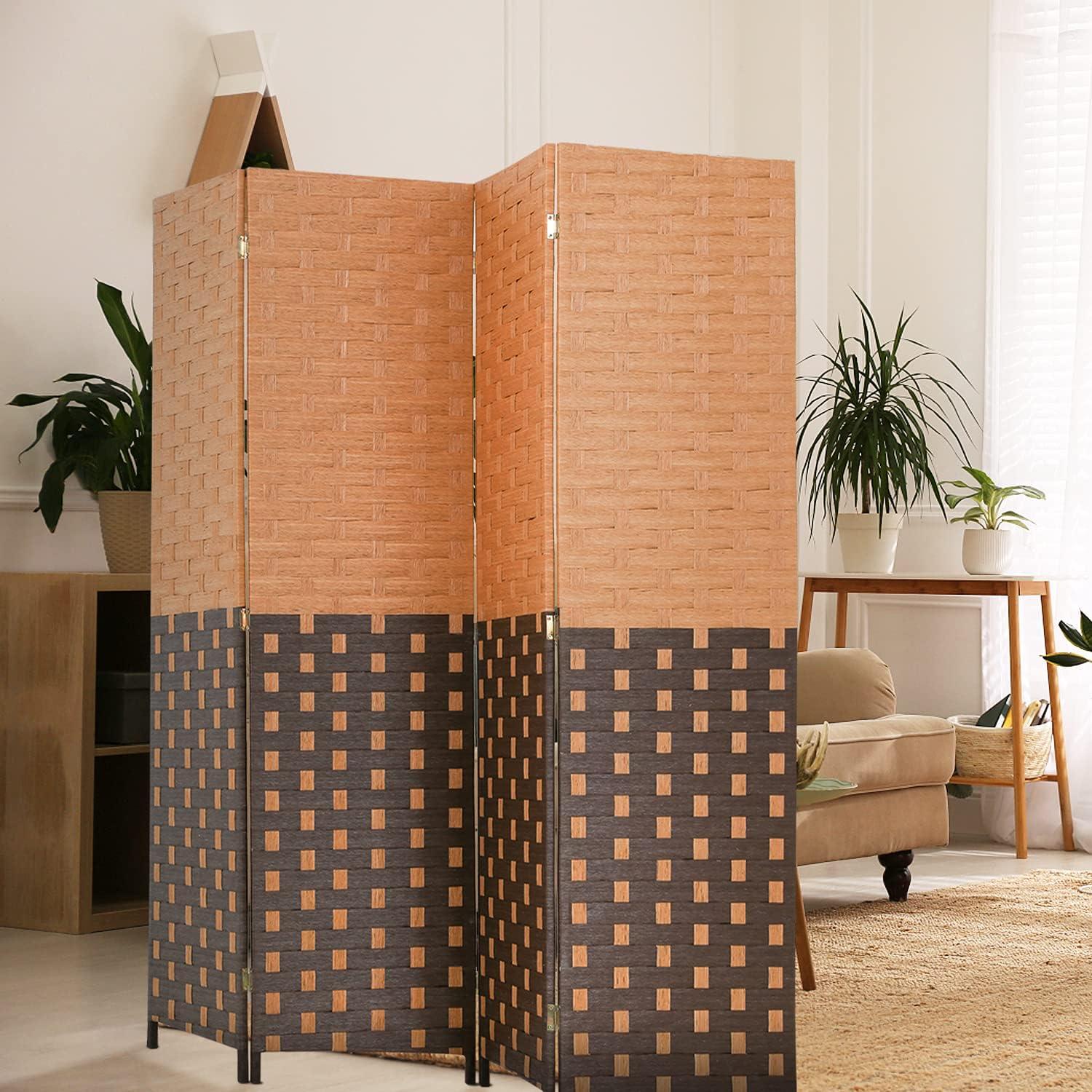 image:imageRoom Divider Wood Screen 6 Panel Folding Portable Partition Screens Wooden Mesh Woven Design Room Screen Divider for Home Office BrownCM